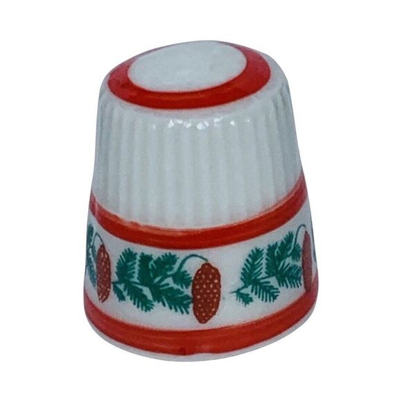 VTG Red White Green Pine Cone Christmas Sewing Thimble Holiday Christmascore - Picture 2 of 8